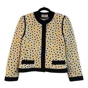 VINTAGE LILLI ANN COLLECTIONS, YELLOW, BLACK & WHITE QUILTED JACKET. NO SIZE.